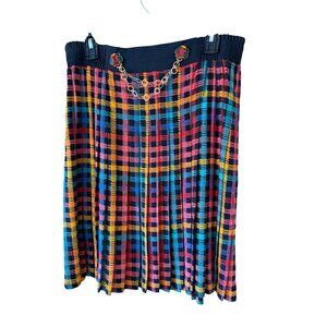 Carol Little Womens Skirt Size 12P Pleated Jeweled Chain Rainbow Plaid Vintage